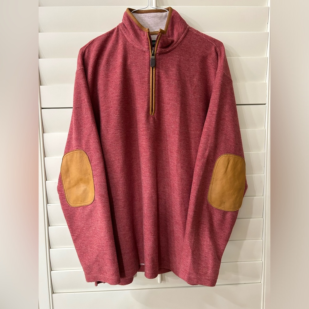 Orvis Simoom Tweed 1/4 Zip Sweatshirt Sweater Men L Elbow Patches Red Rare Color